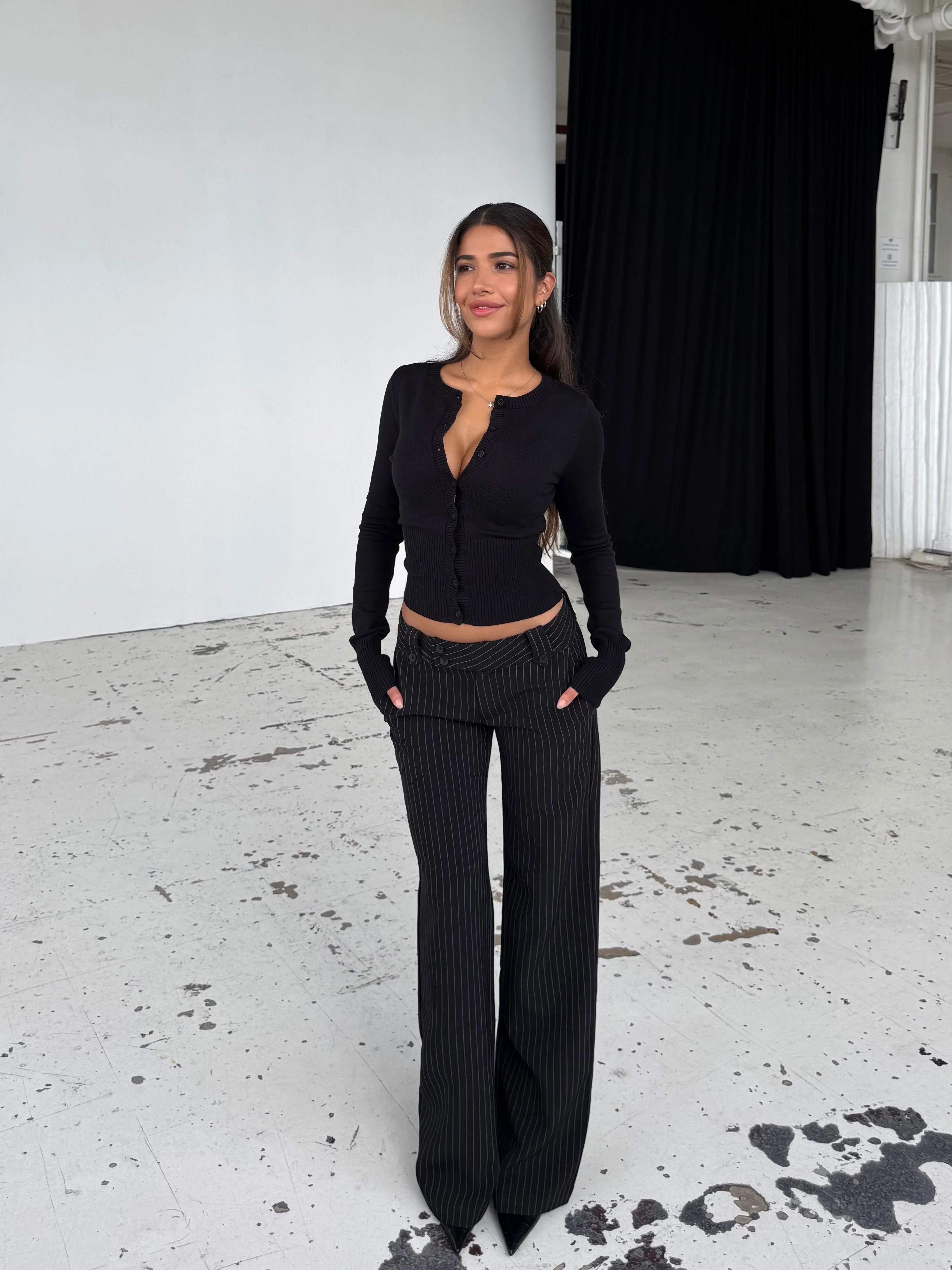 Button low waist pants - black striped - Image 2