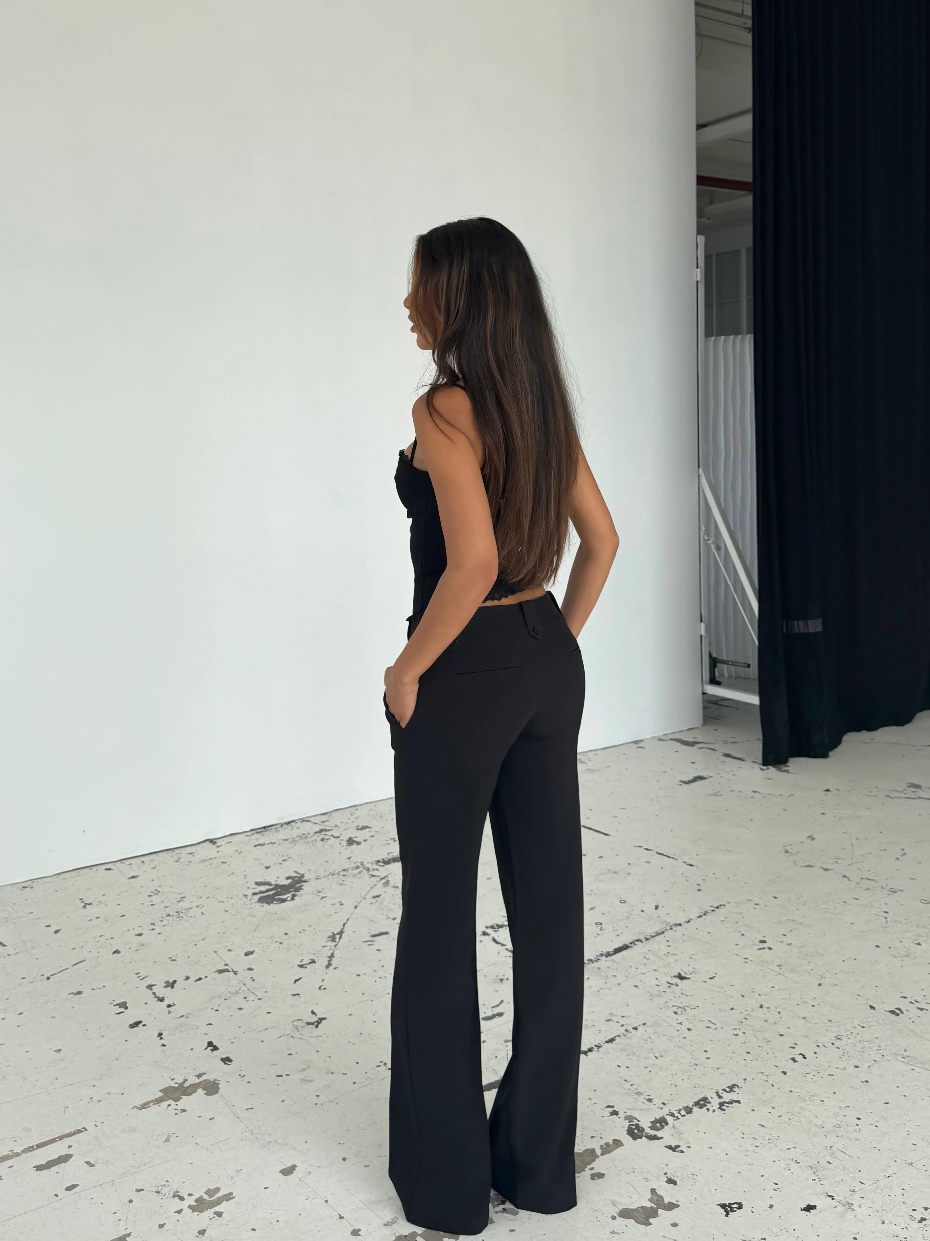 Button low waist pants - Black - Image 2