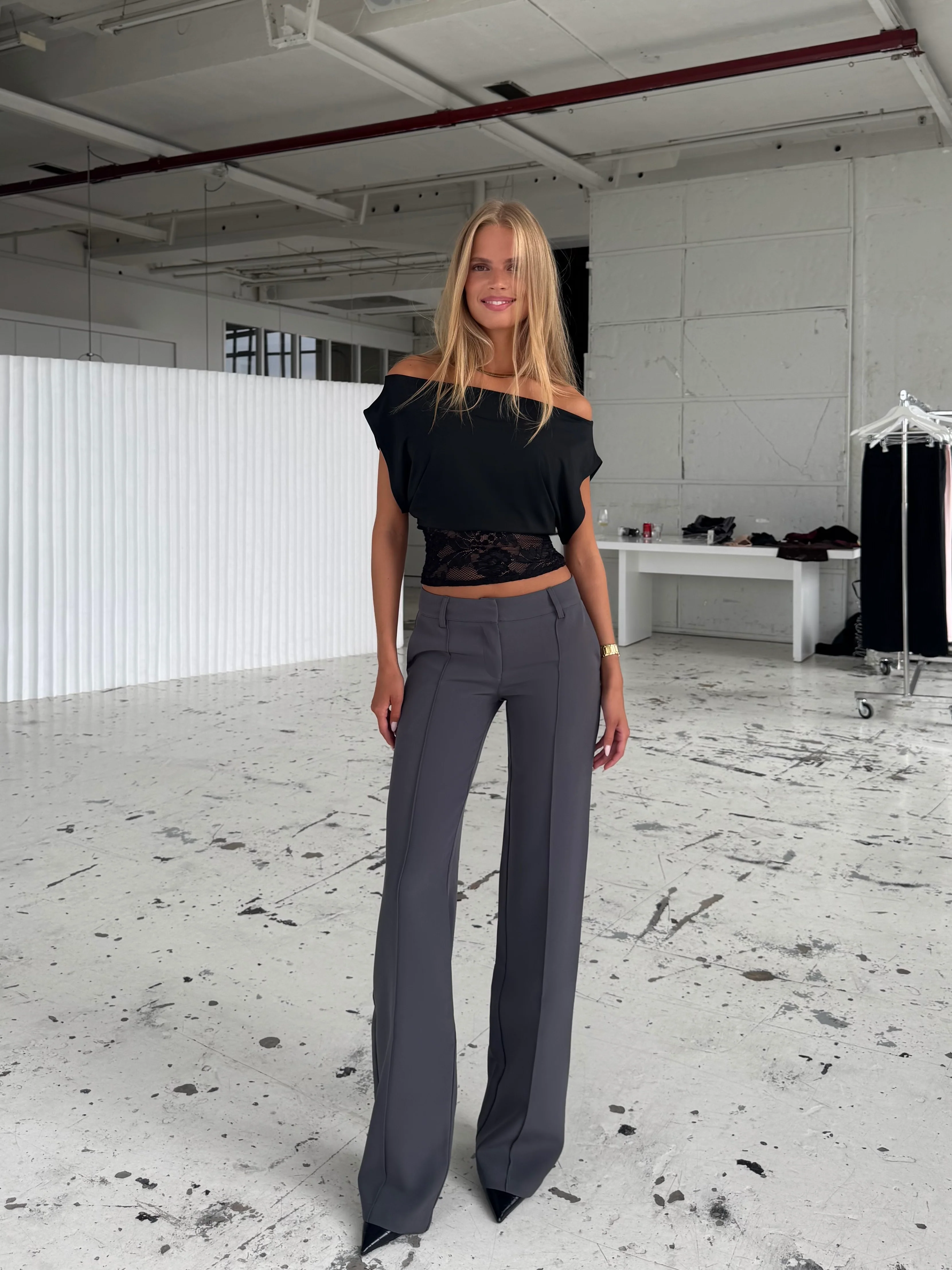 TALL Vera Wide low waist trousers - dark grey